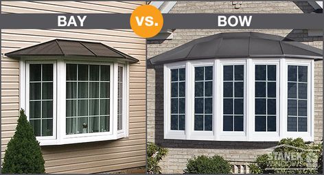 Bay Windows vs. Bow Windows – Two Kinds of Beautiful - ~ Bow Windows, Siding Around Bay Windows, Barn Doors Over Bay Window, Two Story Bay Window Exterior, Bay Windows, Bay Window Ideas Exterior, Bay Window Dimensions, Oriel Windows Bays, Bay Window Exterior