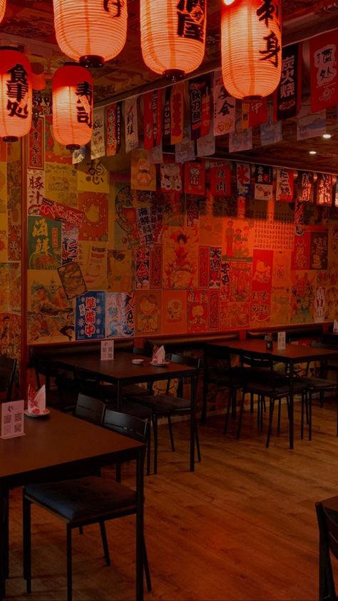 Ramen Shop Aesthetic, Asian Restaurant Aesthetic, Asian Coffee Shop, Ramen Shop Design, Japanese Restaurant Design, Chinese Street Food, Japanese Bar, Sunset Road, Asian Restaurant