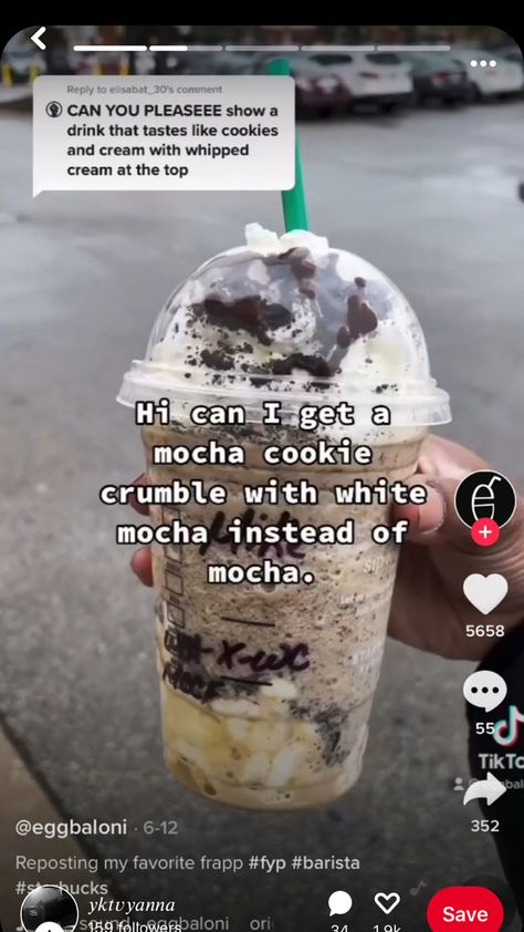 Cookies And Cream Starbucks Drink, Cookies And Cream Starbucks, Starbucks Copycat Recipes Drinks, Starbucks Cookies, Mocha Cookie Crumble, Starbucks Drink Menu, Starbucks Secret Menu Recipes, Cold Starbucks Drinks, Secret Starbucks Recipes