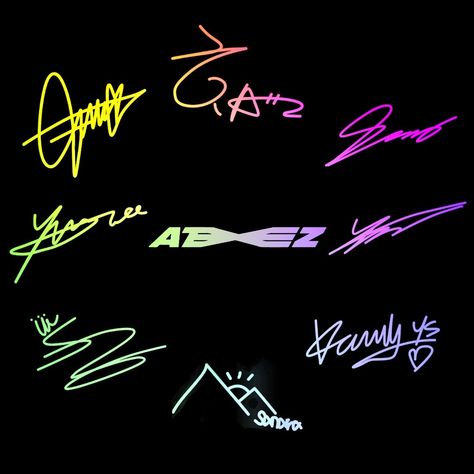 ATEEZ signature Yeosang Signature, Hongjoong Signature, Aniteez Names Ateez, 8 Makes 1 Team Ateez Logo, Ateez Logo Wallpaper, Ateez Signature, Ateez Symbol, Ateez Tattoo Ideas, Ateez Logo