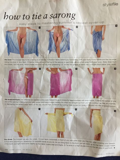 How to tie a sarong Sarong Ideas, How To Tie A Sarong, Vaca Outfits, Tie Sarong, Sarong Tying, Dress Sketch, Sarong Dress, Hawaiian Birthday, Sarong Skirt