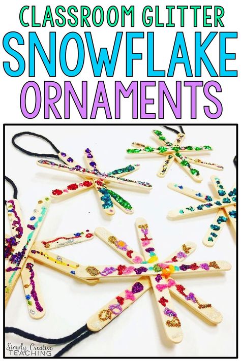 Classroom Winter Party, Popsicle Stick Snowflake Ornaments, Kindergarten Christmas Party, 2nd Grade Crafts, Classroom Christmas Crafts, Kindergarten Christmas Crafts, Holiday Party Crafts, Classroom Holiday Party, Easy Snowflake