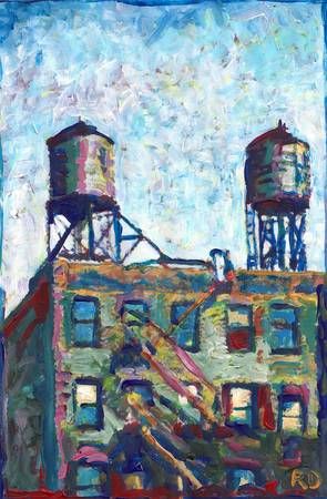 Water Towers New York Water Tower Photography, Water Tower Aesthetic, Cn Tower Painting, Strong Tower Images, Western Water Tower, Water Towers, City Wall Art, Architecture Painting, Water Tower