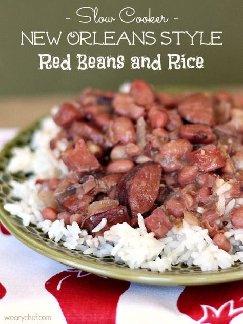 Slow Cooker Red Beans and Rice #slowcooker #crockpot #cajun Crockpot Chinese, Slow Cooker Red Beans, Red Beans N Rice Recipe, New Orleans Style, Red Beans And Rice, Beans And Rice, Pepper Steak, Steak Recipe, Andouille