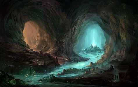 Underground Fantasy – Part One: Caves (October 20, 2014) Natur Tattoo Arm, Ice Cave, Fantasy Setting, Fantasy Places, Fantasy Art Landscapes, Game Inspiration, Arte Fantasy, Environment Design, 판타지 아트