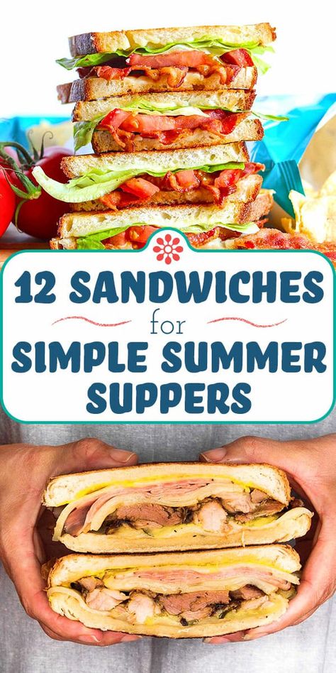 12 Sandwich Recipes for Simple Summer Suppers! When it heats up outside, it’s time to cool things down in the kitchen! Nothing says summer like a sandwich. Keep it simple or go big with flavor and toppings. We have the perfect recipe to match your summer sandwich style! #simplyrecipes #sandwich #dinnersandwich #sandwichrecipe Easy Cold Sandwich Recipes Lunch Ideas, Budget Sandwich Ideas, Simple Delicious Sandwiches, White Bread Sandwich Recipes, Quick And Easy Lunch Sandwiches, Sandwiches For Dinner Easy Simple, Cold Sandwiches For Dinner, Supper Sandwiches, Cold Summer Sandwich Ideas