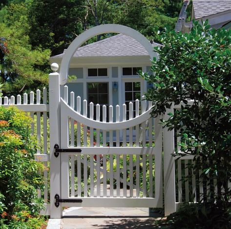 Scalloped Chestnut Hill Arch Walk Gate | Walpole Outdoors Scalloped Fence, Entrance Driveway, Outdoor Gates, Arch Entrance, Arbor Gate, Arch Arbor, Walpole Outdoors, Estate Gates, Outdoor Fence