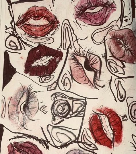 Lipstick Drawing Ideas, Art Inspo Eyes, Makeup Aesthetic Drawing, Makeup Doodles Art, Makeup Art Drawing, Trash Art Aesthetic, Lipstick Aesthetic Drawing, Tiktok Art Ideas, Trash Art Drawing Aesthetic