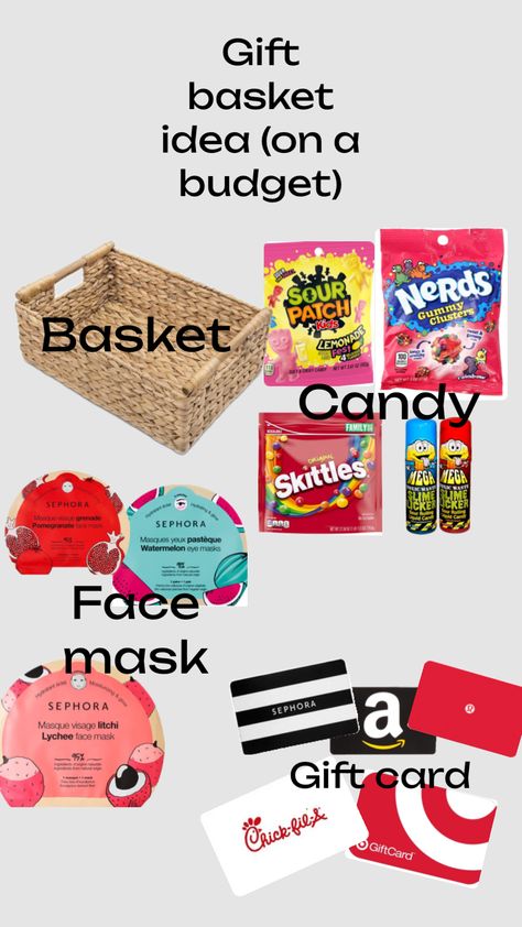 Gift basket on a budget Summer Gift Basket Ideas, Summer Gift Basket, Summer Self Care, Self Care Basket, Birthday Baskets, Summer Bag Essentials, Sephora Face Mask, Kids Lemonade, Making A Gift Basket