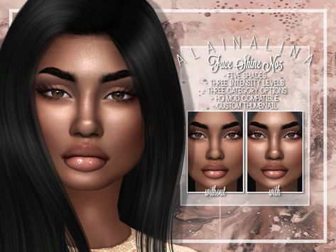 Alaina Lina: Face Shine No5 Sims 4 Face Shine, Dewy Face, Skin Highlighter, Blush Face, Sims 4 Black Hair, Makeup Cc, Sims 4 Cc Makeup, Skin Shine, Sims 4 Toddler