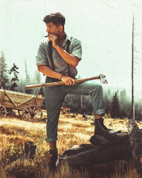 Lumber Jack Aesthetic Men, Logger Man Aesthetic, 80s Farm Aesthetic, Farm Outfit Aesthetic Men, Male Farmer Aesthetic, 80s Men Aesthetic, Brown Men Aesthetic, Woodcutter Aesthetic, Workman Aesthetic