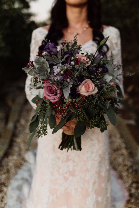 | wild purple wedding bouquet | bohemian purple wedding bouquet | lavender + blush pink wedding bouquet | wild bouquet | boho bouquet | boho bride | bohemian bride | bohemian bouquet | bohemian wedding | wedding flowers | photo taken at THE SPRINGS Event Venue. follow this pin to our website for more information, or to book your free tour! SPRINGS location:  Tulsa, OK photographer:  Sherece Kelly Photography #bouquet #weddingflowers #bohowedding #bohobride #bridesofok #bohemianwedding #bridals Plum Wedding Bouquet, Dark Purple Wedding, Fall Bridal Bouquet, Lavender Wedding Bouquet, Plum Wedding, Greenery Bouquet, Purple Wedding Bouquets, Winter Wedding Bouquet, Boho Wedding Bouquet