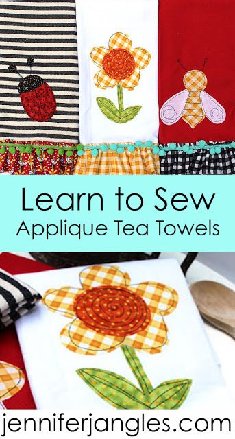 Jennifer Jangles Blog Sewing Patterns Kids, Diy Dish Towels, Jennifer Jangles, Kitchen Towels Diy, Dish Towel Crafts, Applique Towels, Kitchen Towels Crafts, Diy Applique, Tea Towels Embroidery