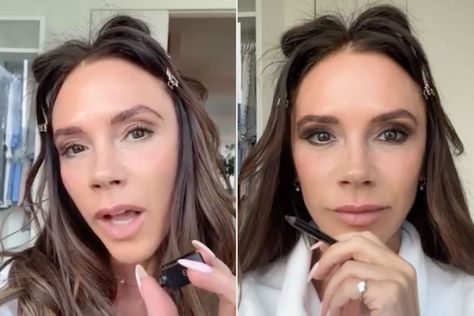 Victoria Beckham Shares Steps for the 'Perfect' Smoky Eye — with Just One Product! Victoria Beckham Smokey Eye, Victoria Beckham Eye Makeup, Victoria Beckham Eyeliner, Victoria Beckham Makeup, Natural Smoky Eye, Kajal Liner, Vintage Biker Jacket, Victoria Beckham Beauty, Autumn Palette