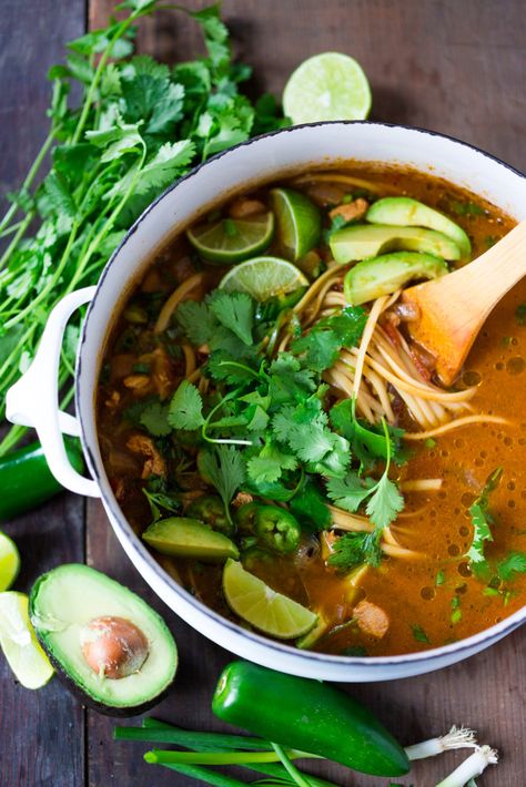 Mexican Chicken (or Chickpea) Noodle Soup Mexican Chicken Noodle Soup, 30 Minute Soup Recipes, Feasting At Home, Ramen Recipes, Noodle Soup Recipes, Mexican Chicken, Chicken Noodle Soup, Chicken Noodle, Noodle Soup