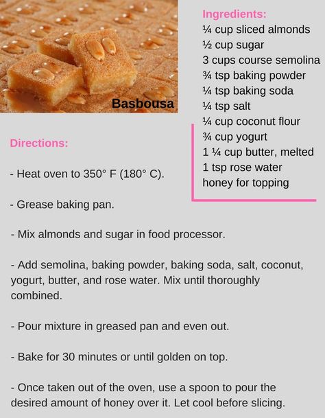 Basbousa recipe Basbusa Food, Basbousa Recipe, Sweet Dishes Recipes, Recipe Videos, Yogurt Cups, Water Heating, Sliced Almonds, Coconut Flour, Rose Water