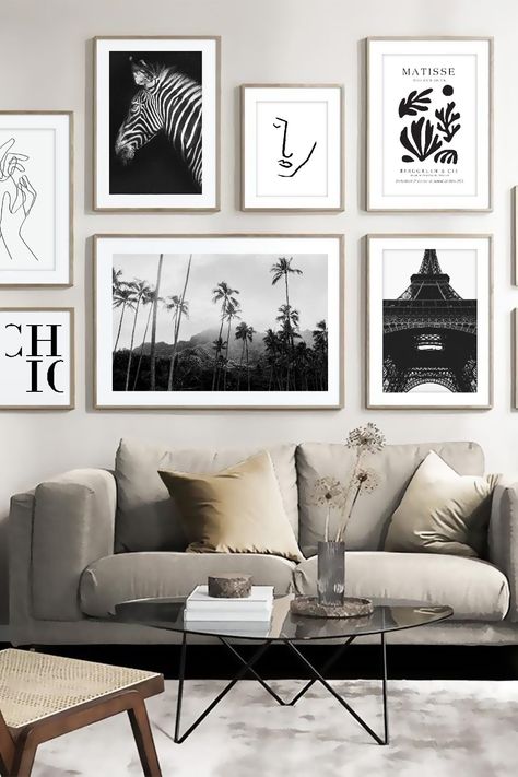 (paid link) Make your living room a work of art with a gallery wall that reflects your style. Explore layouts, artistic beauty, and personal touches. Collage Mural, Girly Apartment Decor, Gallery Wall Layout, Black And White Photo Wall, Wall Collage Kit, Photo Wall Decor, Photo Wall Gallery, Gallery Wall Living Room, Gallery Wall Art Set