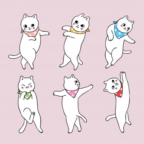 Cartoon cute cat dancing set collection. | Premium Vector #Freepik #vector #cartoon #animal #cat #cute Cat Standing Illustration, Cats Dancing Drawing, Dancing Cat Illustration, Dancing Cat Drawing, Cute Dancing Cartoon, Cat Cartoon Cute, Cats Dancing, Walking Cartoon, Cat Dancing