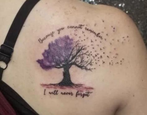 “Because you cannot remember, I will never forget” (for a parent with Alzheimer’s) Remembering Grandma Tattoo, I’ll Remember For You Tattoo, I Will Remember For You Tattoo, Alzheimer’s Tattoo Ideas, Alzheimers Tattoo Grandpa, Alzeihmer Tattoo, Alzheimer’s Tattoos, Tattoos For Alzheimers, Alzheimer’s Tattoo