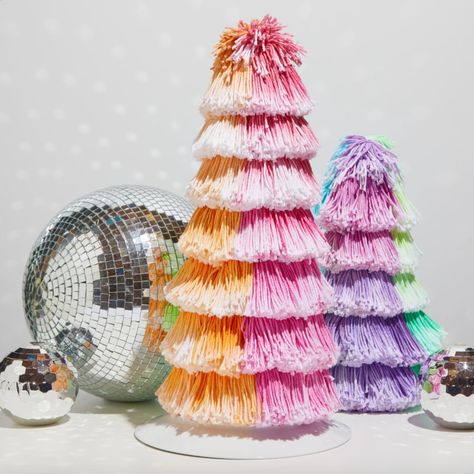 Dip-Dyed Tassel Tree – Rit Dye Tie Dye Christmas Tree, Dye Christmas Tree, Tassel Tree, Tie Dye Christmas, Xmas 2022, Powder Dye, Rit Dye, Neon Bag, Christmas Stocking Pattern