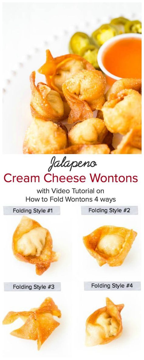 How To Fold A Wonton, Dumplings Folding, Folding Wontons, Cream Cheese Ragoons, How To Fold Wontons, Crispy Wontons, Jalapeno Cream Cheese, Food Savoury, Crab Rangoons