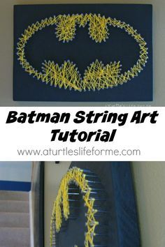 Batman String Art Tutorial- just a few easy steps and you can create your own personalized wall art for very little money! Batman Gifts For Men, Batman Crafts, Batman Things, Batman Diy, Batman Room, Diy String Art, Wall Art Tutorial, Nail String, Easy Diy Home Decor