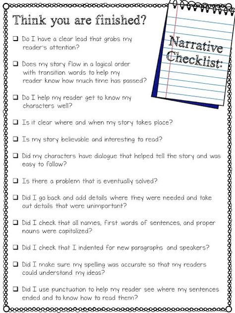 Story Writing Checklist, Narrative Writing Checklist, Teaching Narrative Writing, Writing Organization, Personal Narrative Writing, 5th Grade Writing, Writing Checklist, 3rd Grade Writing, Writing Station