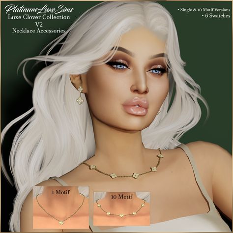 Luxe Clover Necklaces V2 - The Sims 4 Create a Sim - CurseForge Sims 4 Necklace, Necklace Accessories, Clover Necklace, Sims Mods, Sims 4 Cc, Sims 4 Mods, Custom Content, The Sims 4, Accessories Necklace