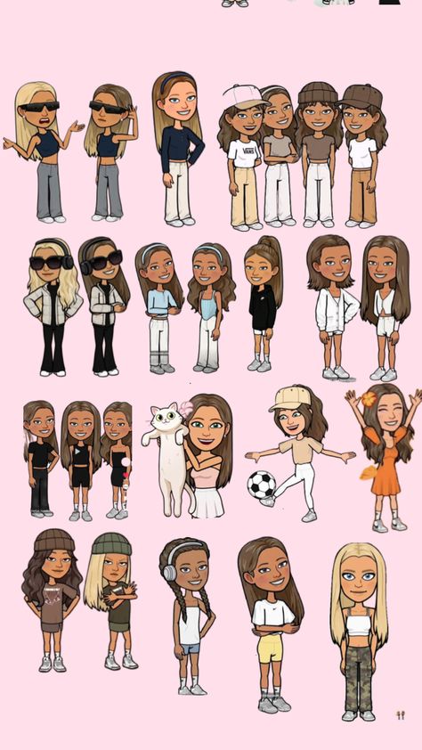 #myfirstshuffle bitmojis Fall Bitmoji Outfits 2024, Bitmoji In The Classroom, Bit Mojo Outfits Snapchat, Two People Standing Together, Autumn Bitmoji, Halloween Bitmoji Ideas, Summer Bitmoji Outfits, Cute Bitmoji Outfits, Snapchat Fits