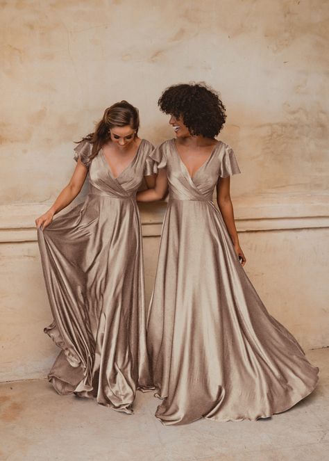 Auckland To872 | Melissa E Bridal Tania Olsen Bridesmaids, Satin Dresses Design Ideas, Satin Bridesmaid Dresses Plus Size, Charmeuse Bridesmaid Dress, Wedding Hacks, Evening Gowns With Sleeves, Bridesmaid Dresses With Sleeves, Wedding 2025, Plus Size Formal Dresses