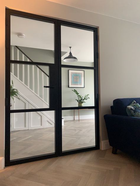 Crittal Doors Entrance Hall, Crittle Doors Internal, Crittal Doors Living Room, Internal Crittal Doors, Crittle Doors, Kitchen Back Door Ideas, Internal Doors Ideas, Conservatory Doors, Hallway 2023