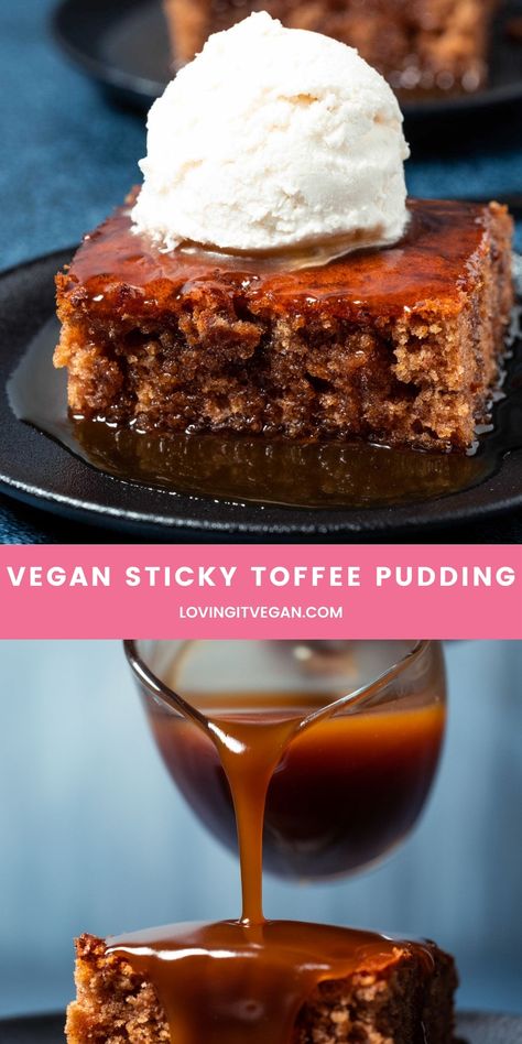 Vegan Gluten Free Sticky Toffee Pudding, Vegan Toffee Pudding, Dairy Free Sticky Toffee Pudding, Vegan Sticky Date Cake, Date Vegan Recipes, Vegan Sticky Date Pudding, Sticky Toffee Date Pudding, Date Pudding Sticky, Vegan Sticky Toffee Pudding