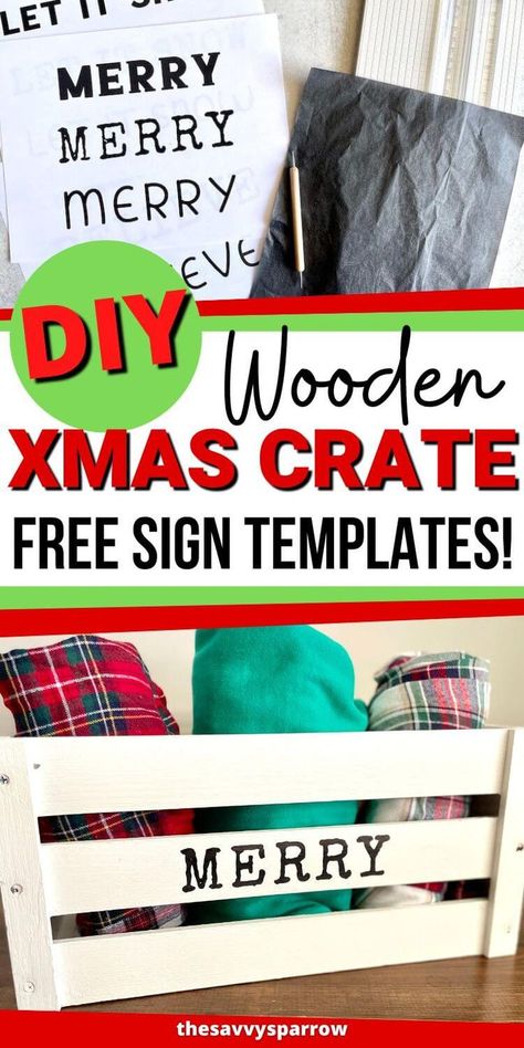 Looking for easy DIY Christmas crafts for your holiday decor? Learn how to make a wooden crate and personalize it with your own lettering or name, without a Cricut or fancy stencils! Great for making your own DIY Christmas Eve box with your child's name! Super easy Christmas crate to make and sell at craft fairs this holiday too! Christmas Crates Ideas Wooden Boxes, Wooden Crate Train Christmas, Table Top Wood Christmas Crate, Diy Christmas Eve Crate, Christmas Eve Box Diy Wooden, Easy Diy Christmas Crafts, Wooden Crates Christmas, Diy Christmas Eve Box, Diy Christmas Box