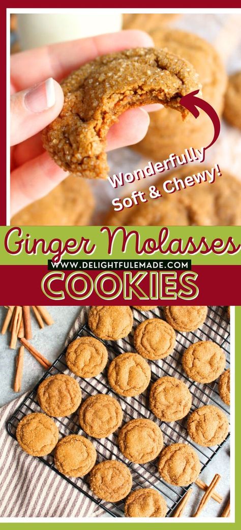 Made with molasses, ginger, cinnamon, nutmeg and cloves, and rolled in turbinado sugar, these ginger molasses cookies will move you to the top of Santa’s nice list! Homemade Ginger Cookies, Molasses Ginger Cookies, Ginger Cookie Recipe, Ginger Snap Cookies Recipe, Chewy Ginger Cookies, Molasses Recipes, Ginger Cookie Recipes, Gooey Chocolate Chip Cookies, Ginger Molasses