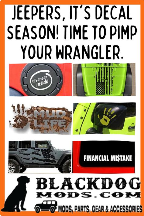 Jeepers, it's decal season! Time to pimp your Wrangler. Cricut Jeep Decals Vinyls, Jeep Themes Ideas, Jeep Art Drawing, Jeep Wrangler Themes, Jeep Wrangler Decals Ideas, Jeep Decals For Women, Jeep Stickers Car Decals, Jeep Decals Vinyls, Funny Jeep Decals