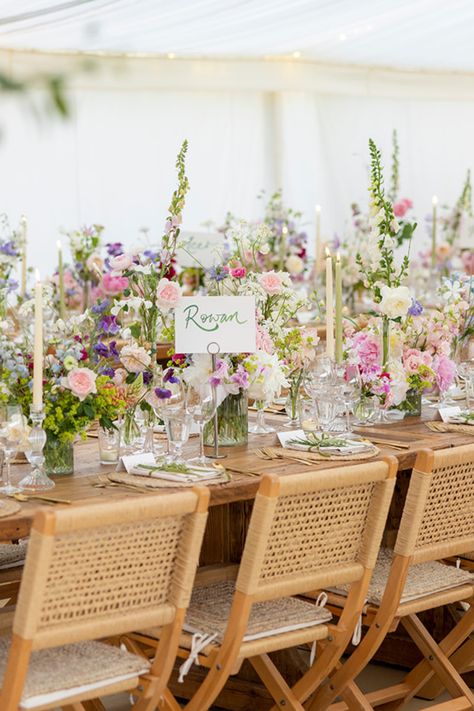 Natural tones for the canvas of this perfectly styled wedding dining table for marquee wedding. An elegant country wedding set in the grounds of the couple’s private home. A traditional church ceremony, followed by a relaxed celebration under white canvas, bountiful summer flowers and wooden accents that tie in with the natural surroundings. Discover more wedding furniture hire at virginiasvintagehire.co.uk Wedding Marquee Decoration, Marquee Wedding Decor, Marquee Wedding Decoration, Wedding Tent Decor, Wedding Dining Table, Elegant Country Wedding, Marquee Decoration, Tent Decor, Wedding Dining