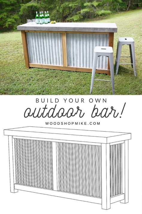 Diy Patio Bar, Rustic Outdoor Bar, Outdoor Bar Plans, Deck Bar, Porch Bar, Pallet Bar Diy, Diy Outdoor Bar, Outside Bars, Bar Plans