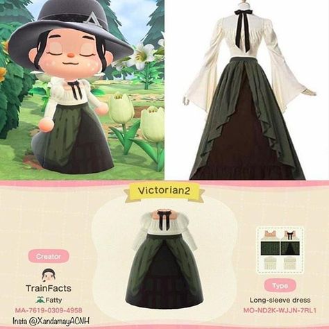 👻Animal Crossing Design Codes🎃 on Instagram: “Victorian Dress design from the incredible @xandamayacnh 🖤🖤 available in skin tones 2, 4, 6, and 8!! - - - - - 🍑Follow…” Victorian Dress Design, Animal Crossing Design Codes, Animal Crossing Design, Cottagecore Animal Crossing, Acnh Cottagecore, Acnh Clothes, Animal Crossing 3ds, Animals Crossing, Ac New Leaf