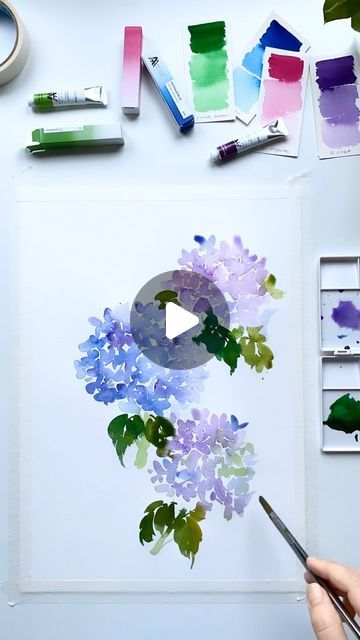 F a r a h on Instagram: "Any Hydrangea lovers here? 💜💙🩵💚  Watercolors by @artistrybyaltenew   #watercolor #hydrangea ©️paintstobrushes" Watercolor Hydrangeas, How To Paint Watercolor Hydrangeas, Hydrangeas Art Watercolor, Painting Hydrangeas, Hydrangea Watercolor Painting, Watercolor Hydrangea Tutorial, Watercolor Hydrangea Step By Step, Watercolour Hydrangea, Hydrangea Watercolor