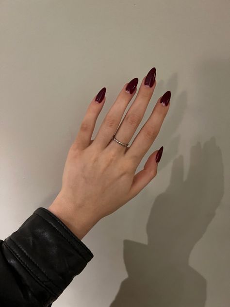 Half Moon Manicure Red, Dark Red Half Moon Nails, Almond Half Moon Nails, Burgundy Half Moon Nails, Chrome Half Moon Nails, Red Half Moon Almond Nails, Reverse French Manicure Half Moons, Half Moon Mani, Reverse French Nails Half Moon Manicure