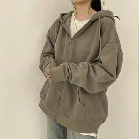 Closette Zip-Up Hoodie | YesStyle Korean Zip Up Hoodie Outfit, Hoodies Winter Outfit, Cute Zip Up Hoodies, Zip Uo Hoodie Outfit Aesthetic, Basic Zip Up Hoodie, Zip Up Hoodie And Jeans Outfit, Hoodie Color Ideas, Hoodie Cute Outfit, Sage Green Zip Up Hoodie Outfit