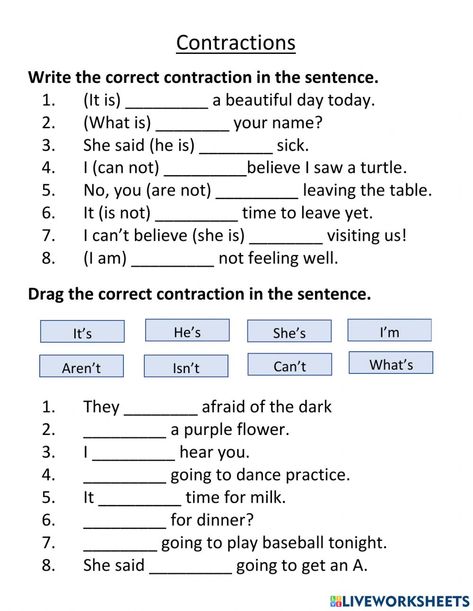 Contraction Worksheet 3rd Grade, Contraction Words Worksheets, Grade 3 English Worksheets, English Contractions, Contractions Worksheets 1st Grade, Contractions Worksheets 2nd Grade, Contractions Worksheet 3rd Grade, Second Grade Worksheets, Contractions Activities 2nd