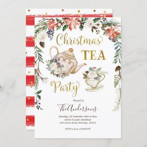 $2.95 | Christmas Tea Holiday Party Invitation #holiday invitation, christmas party invitation, party invitation, holiday party, christmas floral, floral wreath, christmas wreath, christmas tea holiday party invitation, christmas tea-party, christmas tea invitation Tea Bridal Shower Invitations, Christmas Bridal Showers, Spring Tea Party, Christmas Tea Party, Bridal Shower Tea Party, Bridal Tea Party, Holiday Party Invitation, Tea Party Invitations, Bridal Tea