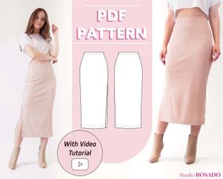 StudioROSADO - Etsy Stretch Midi Skirt, Free Sewing Patterns Skirt, Midi Skirt Sewing Pattern, Rok Midi, Pencil Skirt Pattern, Midi Skirt Pattern, How To Make Skirt, S Letter, Jersey Skirt