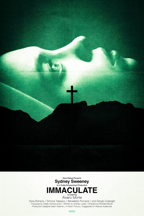 IMMACULATE (2024) poster design by SLASHER INC Vintage Horror Film Posters, Retro Horror Posters, 70s Horror Movie Posters, Movie Poster Redesign, Alternate Movie Posters, Creative Movie Poster Design, Retro Horror Movie Posters, Immaculate Movie, Horror Graphic Design