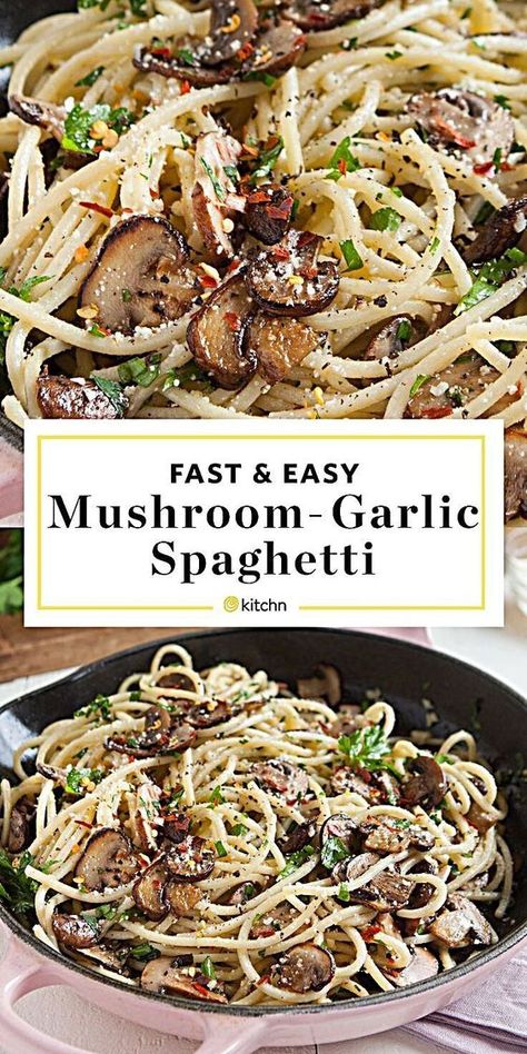 Mushroom Garlic, Vegetarian Pasta Dishes, Garlic Spaghetti, Resep Pasta, Spaghetti Dinner, Dinner Pasta, Resep Salad, Meatless Monday Recipes, Mushroom Pasta