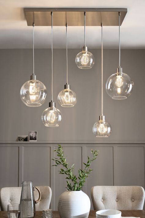 Lights Over Dining Table, Lights Over Kitchen Island, Fixtures Kitchen, Dining Table Lighting, Open Plan Kitchen Living Room, Dining Room Light Fixtures, Kitchen Ceiling Lights, Brushed Chrome, Dining Lighting