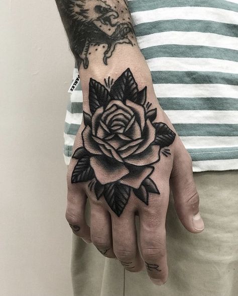 Traditional Hand Tattoo, Rose Hand Tattoo, Organic Tattoo, Black Rose Tattoos, Full Arm Tattoos, Traditional Tattoo Sleeve, Old School Tattoo Designs, Hand Tattoos For Guys, Permanent Tattoo