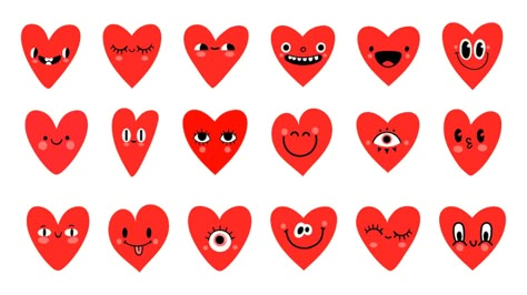 Hearts With Eyes, Red Heart With Eyes, Symbol Cute, Red Hearts Art, Cartoon Hearts, Sketch Heart, Heart Character, Heart With Eyes, Valentine Kids