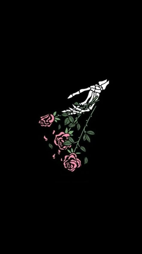 In The Dark, Black Background, A Black, Skeleton, Roses, Iphone, Pink, Black